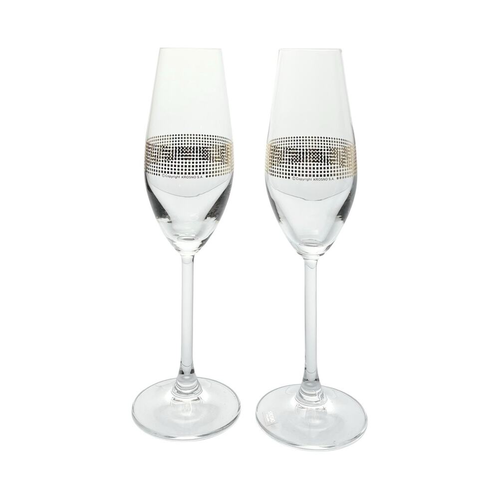 Krosno X Pottery Barn Pair of Gold Dot Band Fluted Champagne Glasses 9.75” 8oz